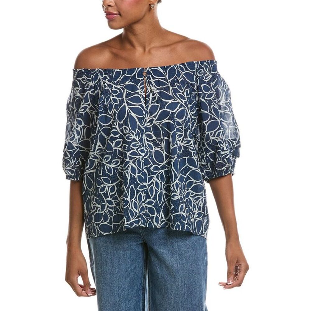 Velvet By Graham & Spencer Womens  Thera Printed Voile Top, Navy